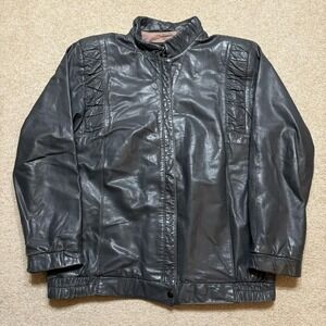 Vtg Reed Sportswear Leather Jacket Mens Medium Black Bomber Biker Grunge 70s 80s